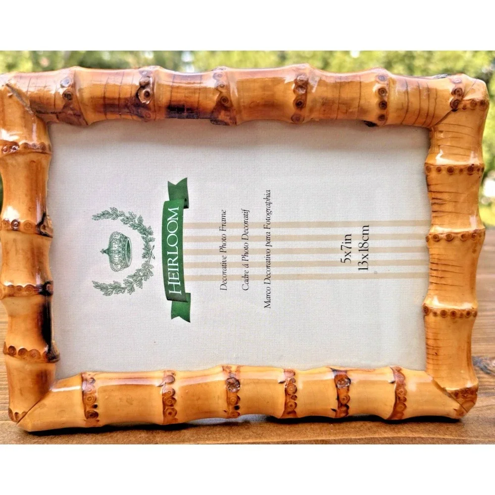 Bamboo Picture Frame 5x7 Faux Bamboo Wood Easel Wall Hollywood Regency